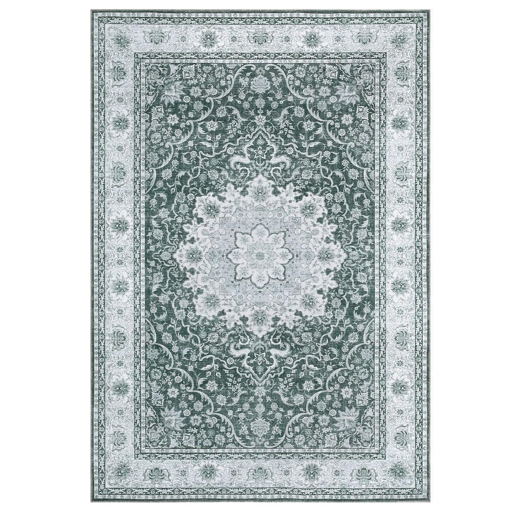 GlowSol 3'x5' Washable Entryway Rug Persian Vintage Rug Tradition Floral  Print Floor Carpet Distressed Indoor Mat for Home Decor, Brown 