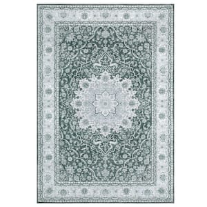 Gray 5 ft. x 7 ft. Vintage Persian Floral Print Modern Area Rug