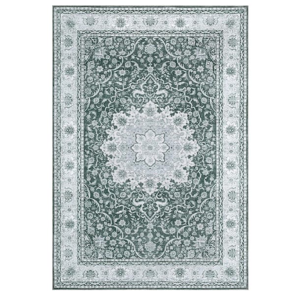 GlowSol Gray 2 ft. x 3 ft. Vintage Persian Floral Print Modern Area Rug