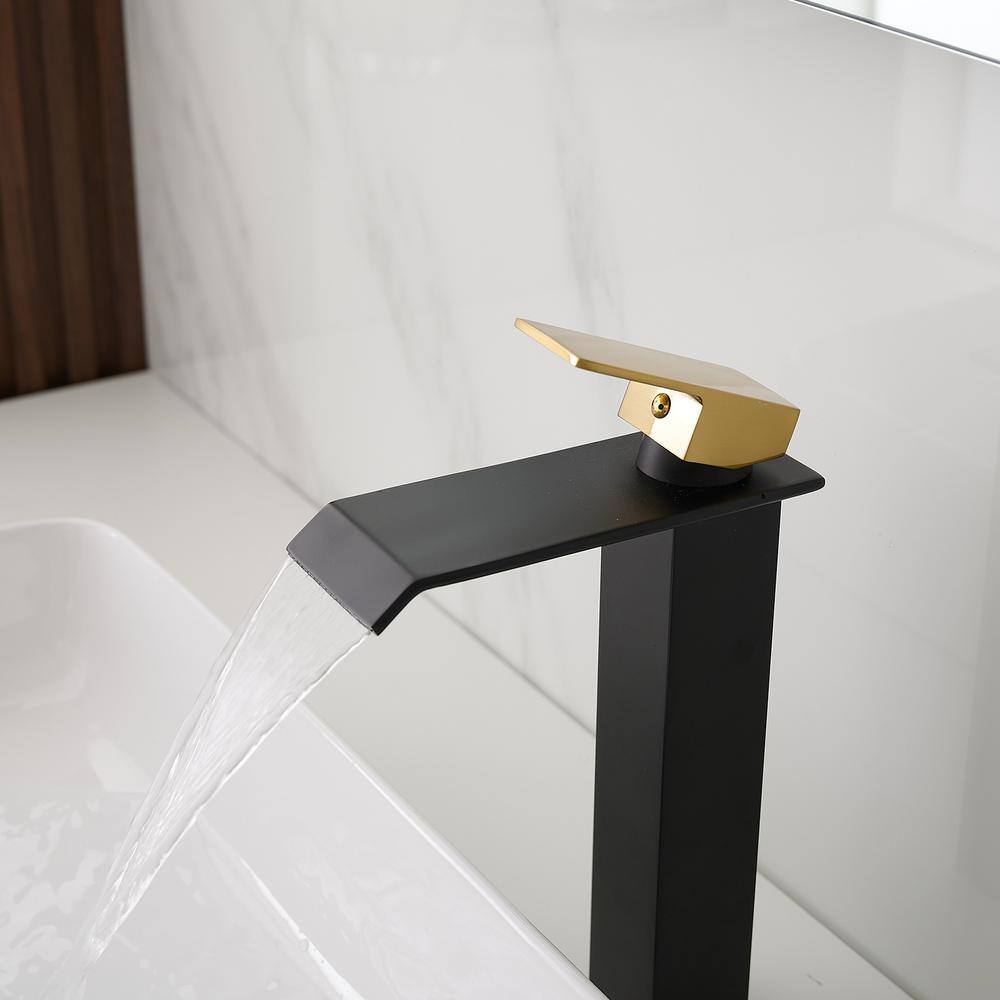 Matte Black and Gold Single Handle Vessel Sink Faucet