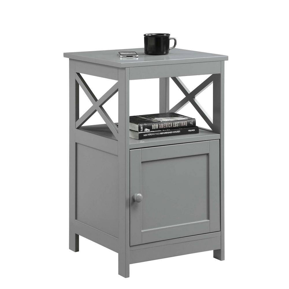 Contemporary Gray Square End Table with Storage Shelf