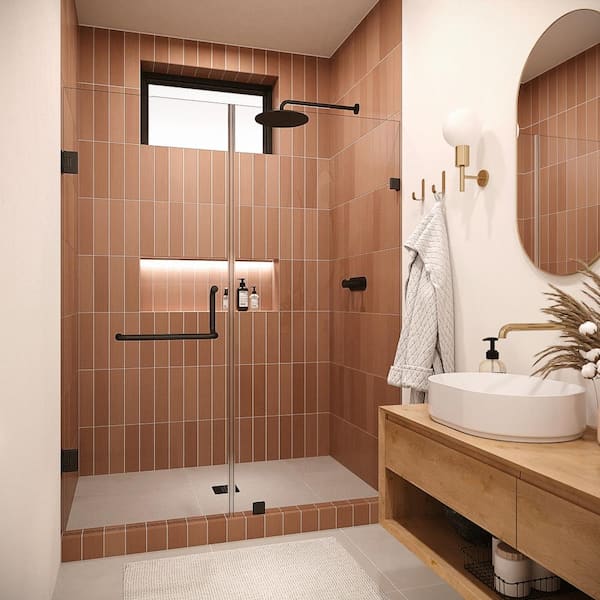 Streamline Adige 60 in. x 72 in. Pivot Frameless Shower Door CrystalTech Treated 5/16 in. Tempered Clear Glass Matte Black Hardware