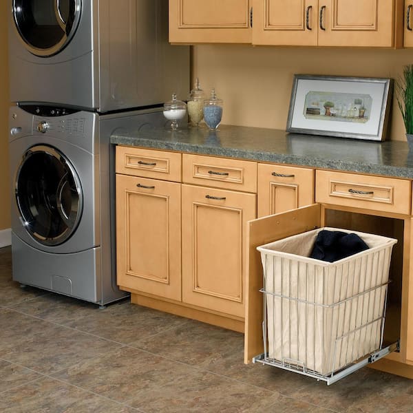 Chrome Wire Rectangular Pullout Laundry Room Hamper Clothes Basket, 1.7 Bushel