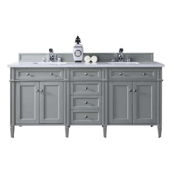 James Martin Vanities Brittany 72.0 in. W x 23.5 in. D x 34 in. H Bathroom Vanity in Urban Gray with White Zeus Quartz Top