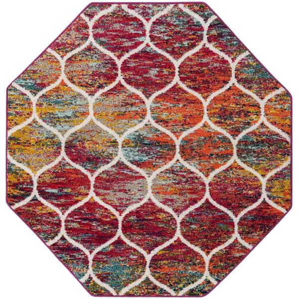 Trellis Frieze Rounded Multi 6 ft. 1 in. x 6 ft. 1 in. Area Rug