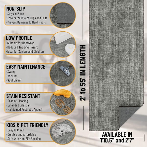 Hallway Runner Rug 3 ft x 11 ft. - Soft Non-Slip Runner for Kitchen, Entryway and Stairs, Brown