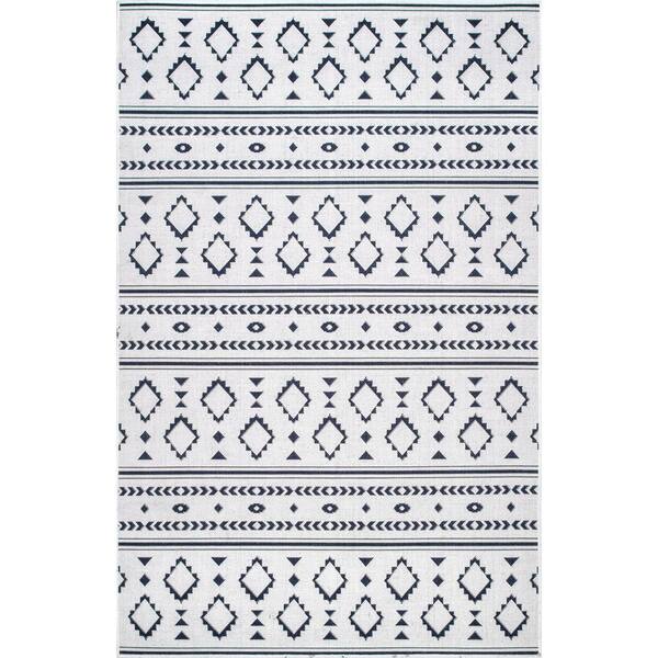 nuLOOM Gabby Modern Southwestern Droplets Light Gray 5 ft. x 8 ft. Indoor/Outdoor Patio Area Rug