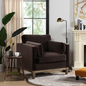 Knox 36 in. Pillow Arm Performance Velvet Modern Farmhouse Large Living Room Accent Arm Chair in Deep Brown