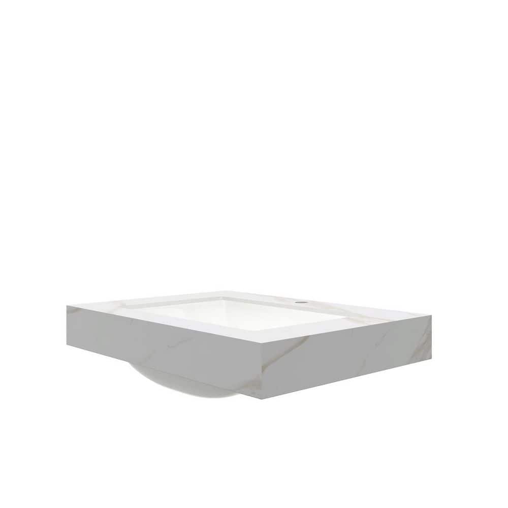 30 in. 20 in. Drop-In Bathroom Sink in Carrara White Sintered Stone and Ceramic with Pre-Drilled Faucet Hole price history on PriceWatchPro