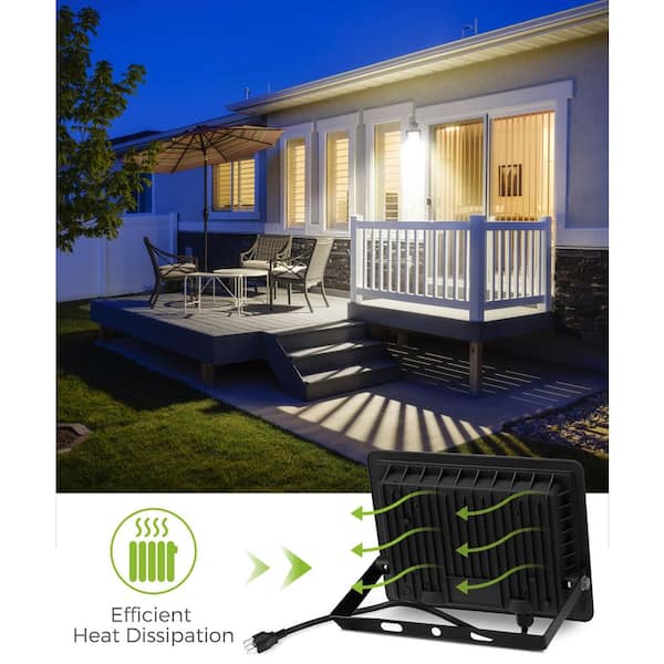 50W Black Plug-In Integrated LED Landscape Flood Light with Dusk to Dawn, IP66 Outdoor Light for Yard and Garage, 2-Pack