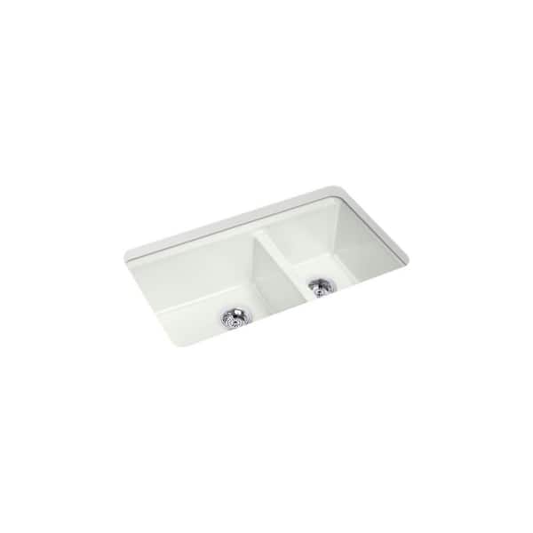 Riverby 33 in. Undermount Double-Bowl Cast Iron Kitchen Sink In Sea Salt