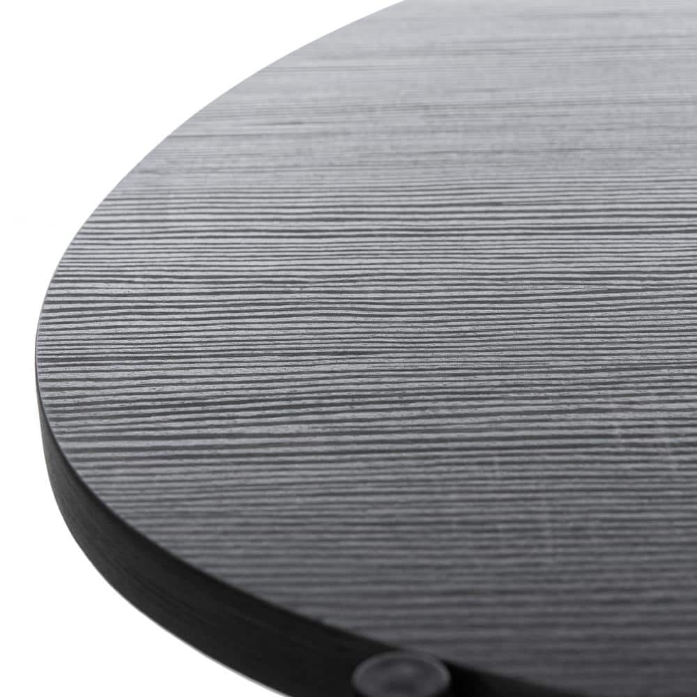 Transitional Oval Coffee Table in Dark Grey Oak with Black Iron Legs