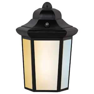 8 in. 1-Light Black Outdoor Weather Resistant Integrated LED Lantern Flush Mount Selectable CCT (1-Pack)