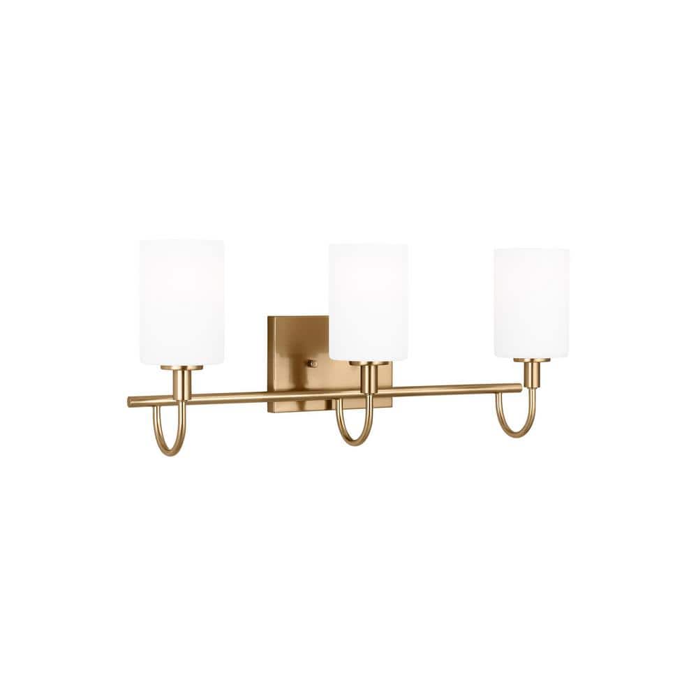 Oak Moore Satin Brass 3-Light Vanity with Etched White Glass
