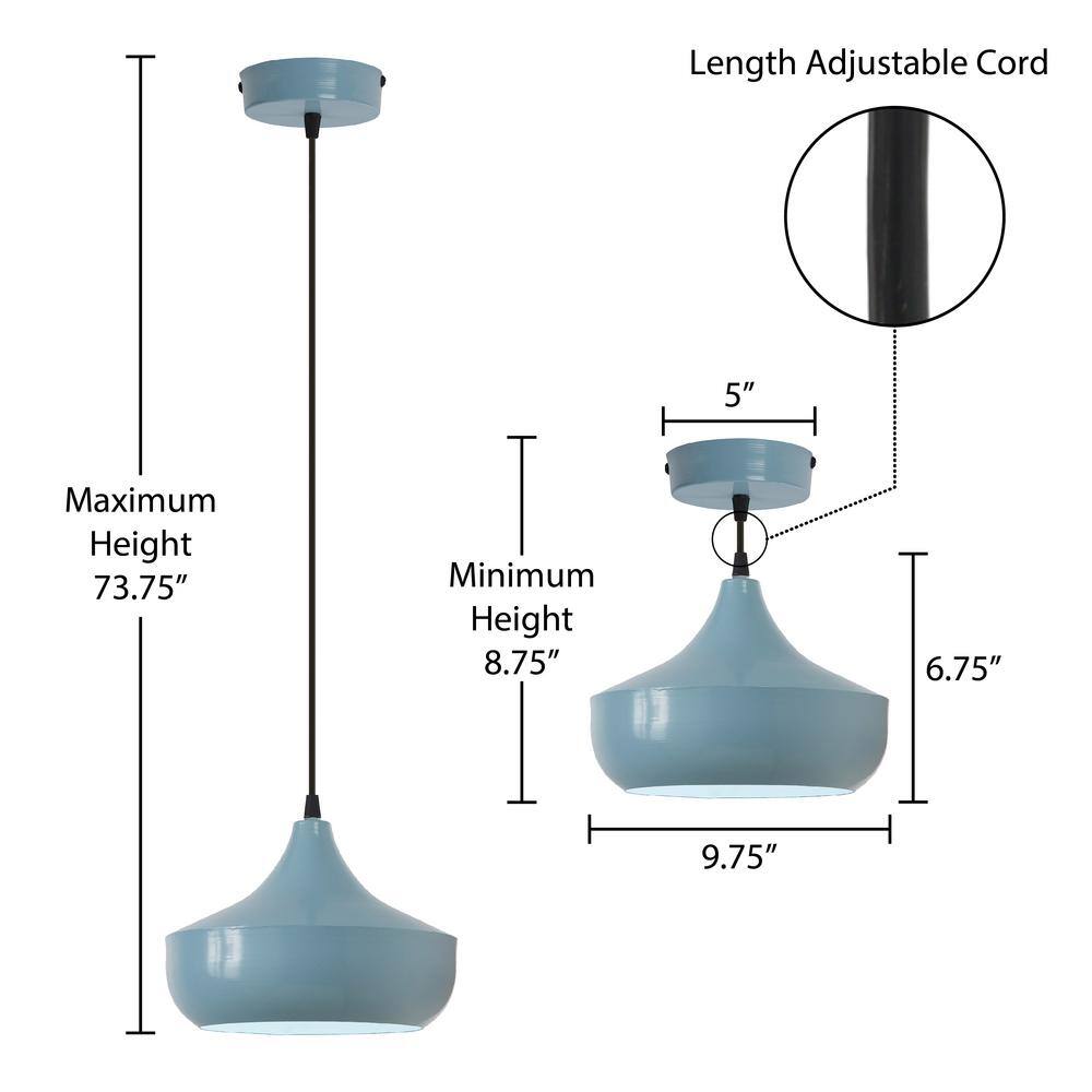 Powder Blue Metal Dome Pendant Light with Adjustable Height
