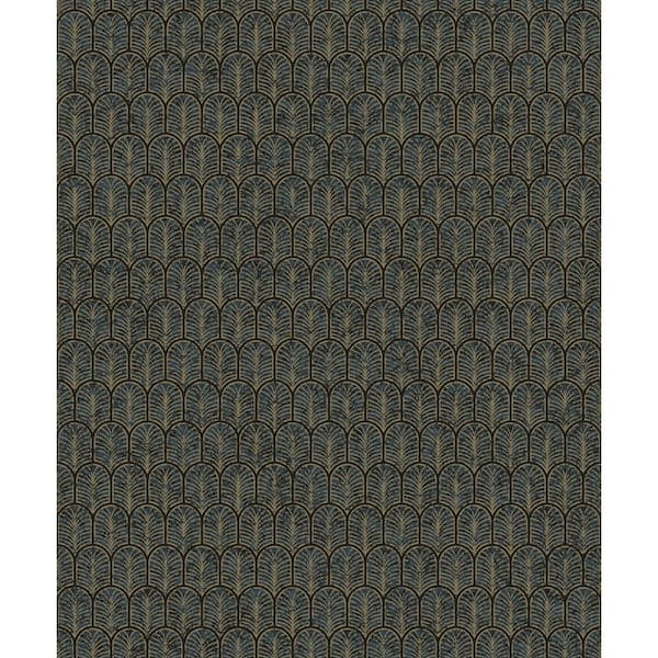 Unbranded Lustre Collection Blue/Black Geometric Arch Finish Paper on Non-woven Non-pasted Wallpaper Roll