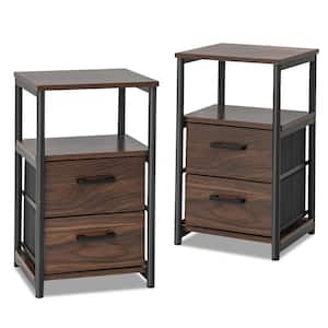 2-piecea Nightstand Bedside End Table with 2-Fabric Drawers and Storage Shelf