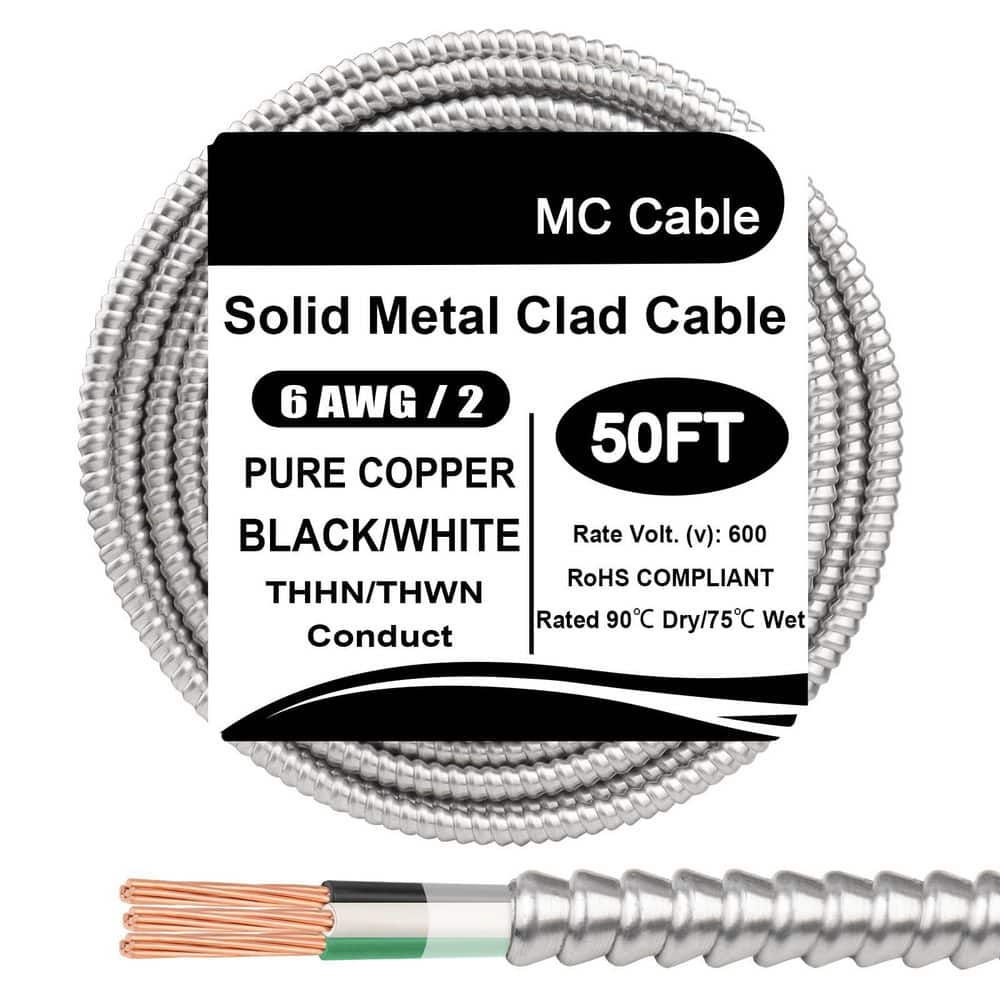 50 ft. 6 Gauge 2 Conductor 600V Metal Clad Indoor Outdoor
