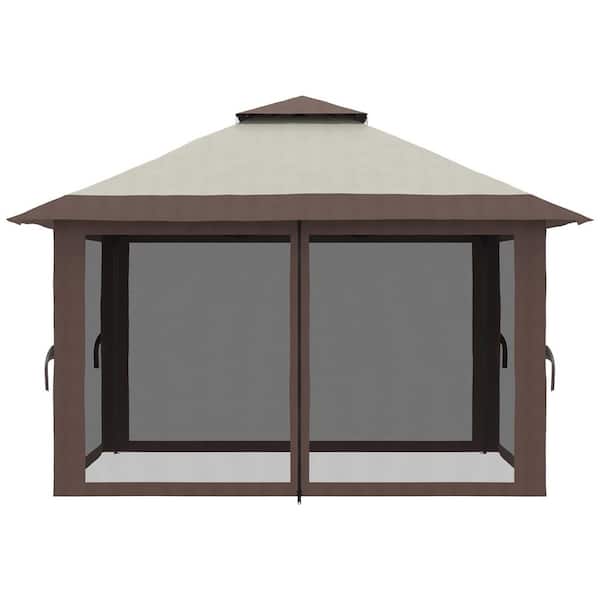 13 ft. x 13 ft. Beige Outdoor Patio Portable Gazebos Pop Up Canopy Tent with Netting&Wheeled Carry Bag