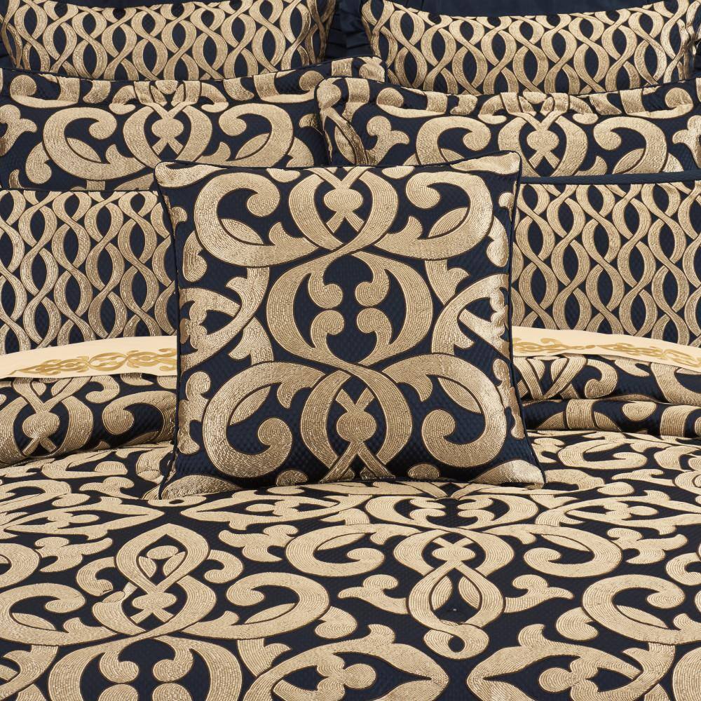 Baylor 20" Navy and Gold Woven Damask Throw Pillow