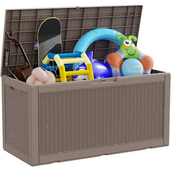 OUPES 100 gal. Light Brown Resin Outdoor Storage Deck Box