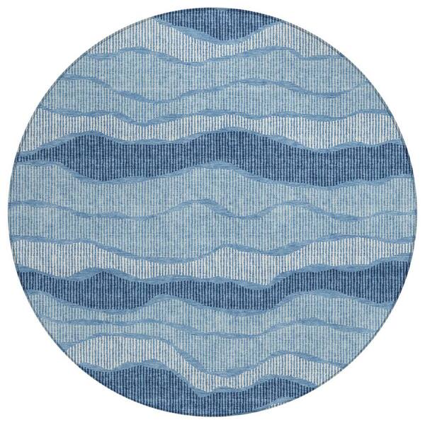 Chantille Machine Washable Indoor/Outdoor Abstract ACN2849 Denim 8 ft. x 8 ft. Round Rug