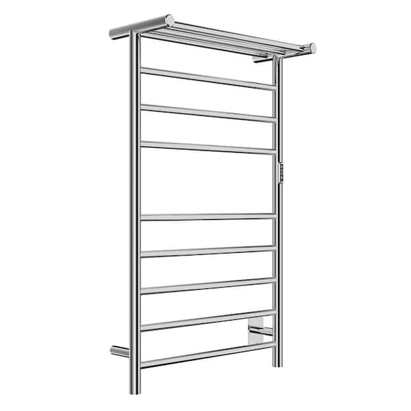 Eve Series 8-Bar Wall Mounted Electric Plug-In Bathroom Towel Warmer Rack in Polished Chrome Finish Stainless Steel