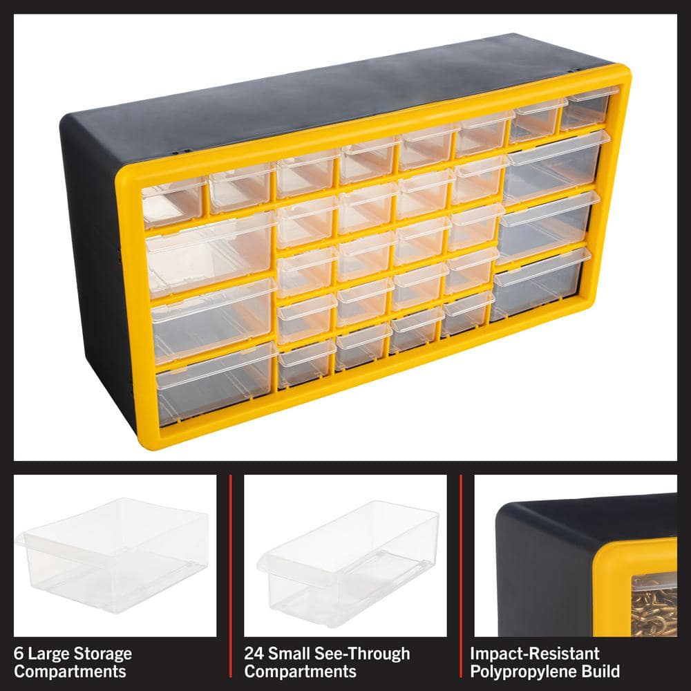 Yellow and Black 30-Drawer Plastic Small Parts Organizer