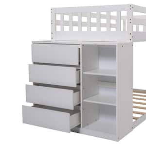 White Twin Bunk Bed with 4-Drawers and 3-Shelves