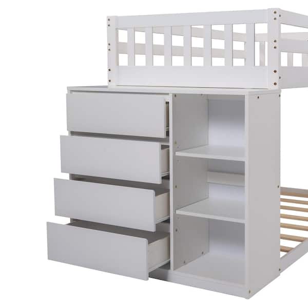JASMODER White Twin Bunk Bed with 4-Drawers and 3-Shelves