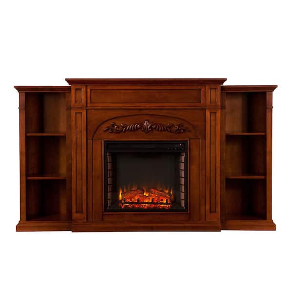 Southern Enterprises Binghamton 72.5 in. W Bookcase Electric Fireplace in Autumn Oak