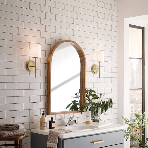 Ali 1-Light Brushed Natural Brass Bathroom Wall Sconce Light with Satin Etched Case Opal Glass Shade