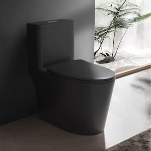 PICO One-Piece 1.1/1.6 GPF Dual Flush Elongated Toilet in Black with Soft Close Seat Siphon Jet Flush