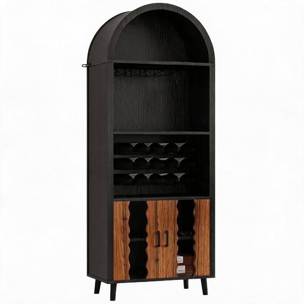 Black+Natural 70.87 in. Farmhouse Arched Wine Bar Cabinet with 15 Wine Racks and 16 Glass Holders price history on PriceWatchPro