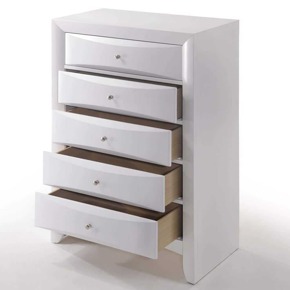 White Vertical 5-Drawer Wood Chest with Dovetail Design