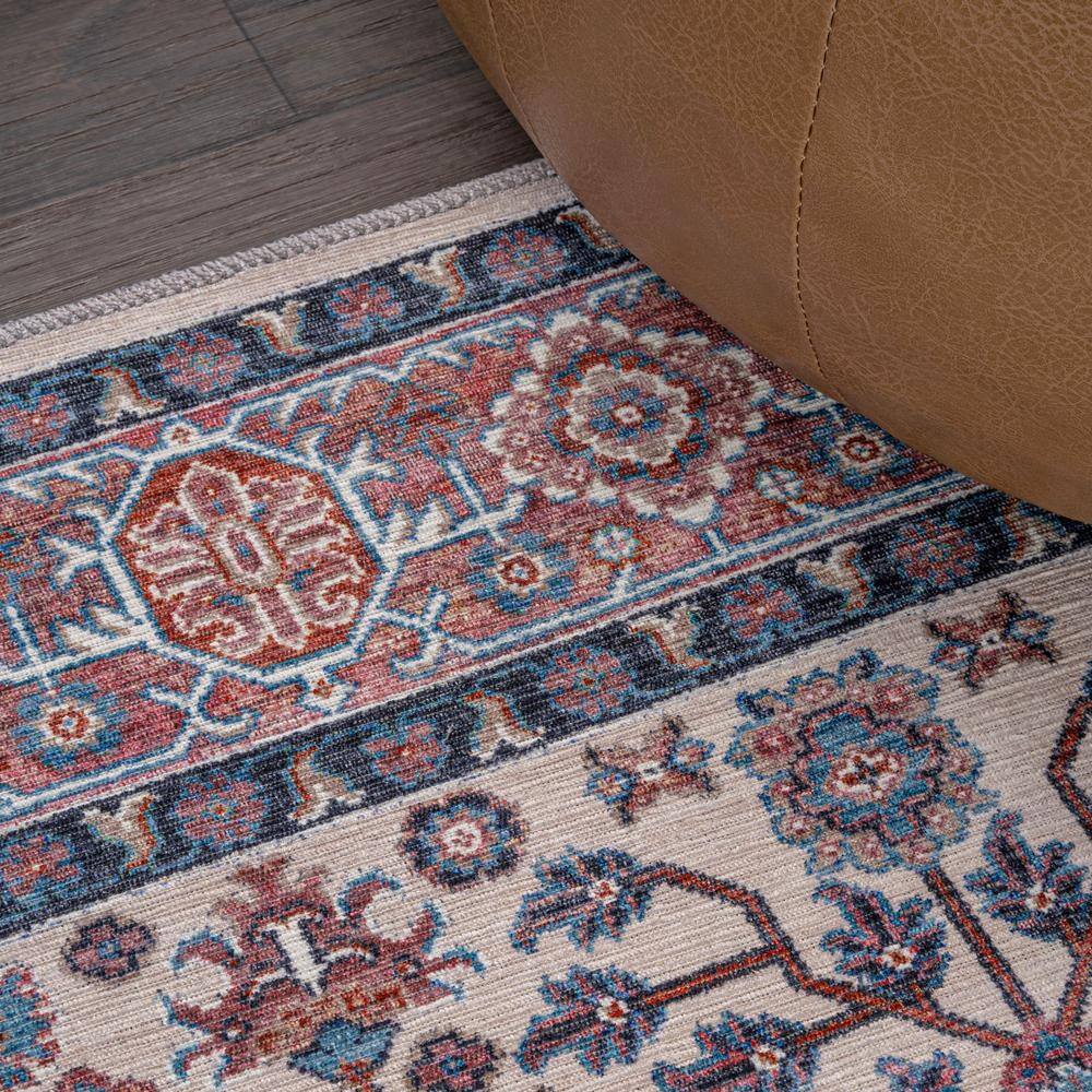 Kemer Persian Chenille Beige/Red/Blue 2' x 8' Washable Runner Rug