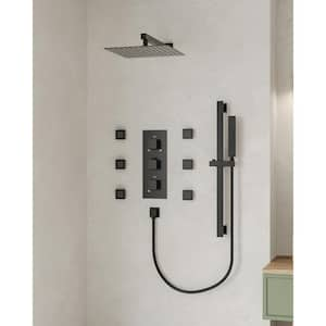 5-Spray Patterns Wall Mount Fixed and Handheld Shower Head in Matte Black, Height Adjustable (Valve Included)