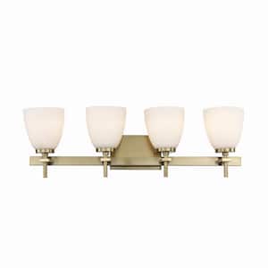 Oxnard 27.5 in. 4-Light Antique Gold Bathroom Vanity Light Fixture with Frosted Glass Shades