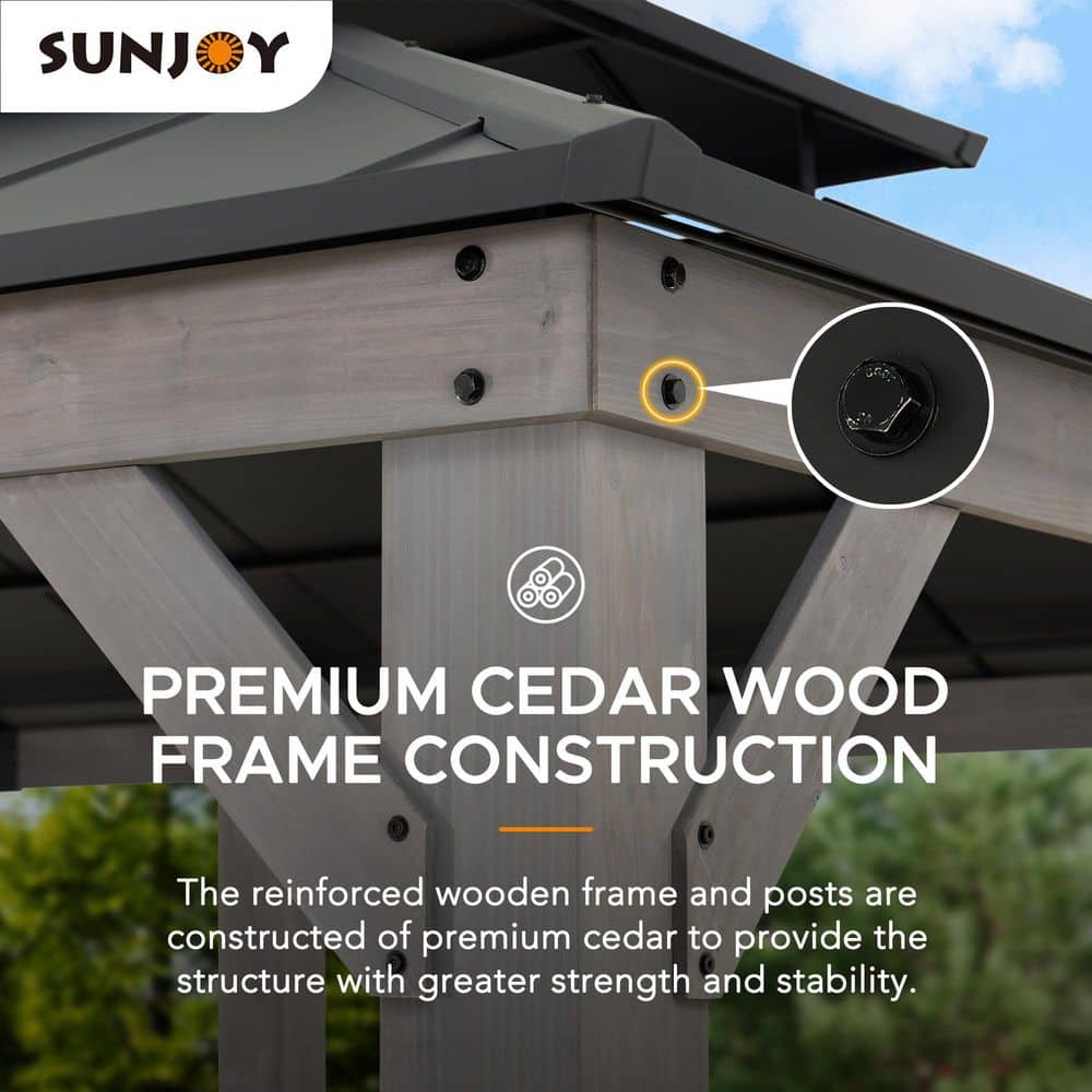 Large Cedar Wood and Aluminum Hardtop Outdoor Gazebo