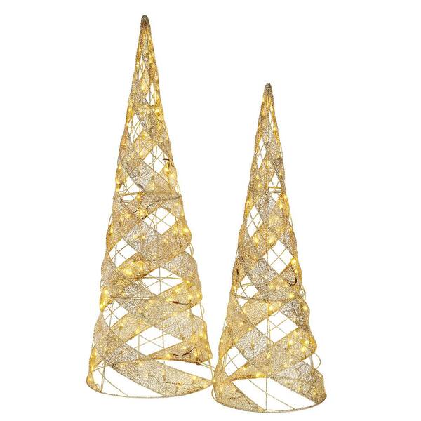 National Tree Company 62 in. and 50 in. H Mesh Fabric Spiral Trees with LED Lights (Set of 2)