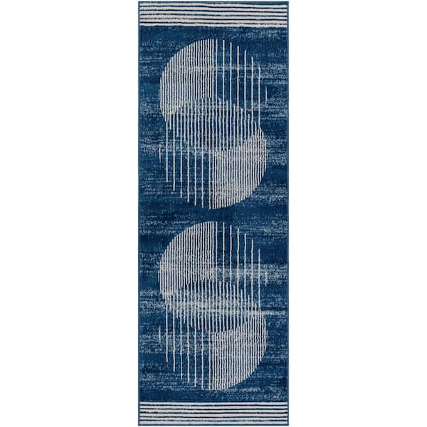 Livabliss Floransa Dark Blue Modern 3 ft. x 7 ft. Runner Indoor Area Rug
