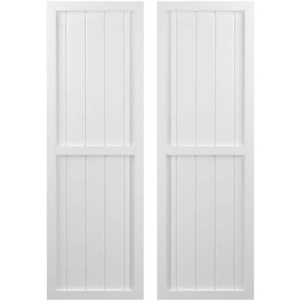 Ekena Millwork 17-1/2 in. W x 46 in. H Americraft 5 Board Exterior Real Wood Two Equal Panel Framed Board and Batten Shutters White