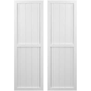 17-1/2 in. W x 79 in. H Americraft 5 Board Exterior Real Wood Two Equal Panel Framed Board and Batten Shutters White