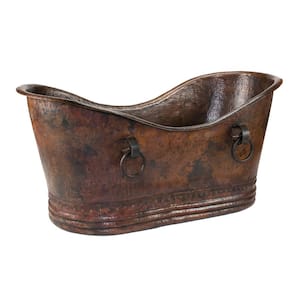 67 in. x 32 in. Hammered Copper Double Slipper Soaking Bathtub with Rings and Drain Package in Oil Rubbed Bronze