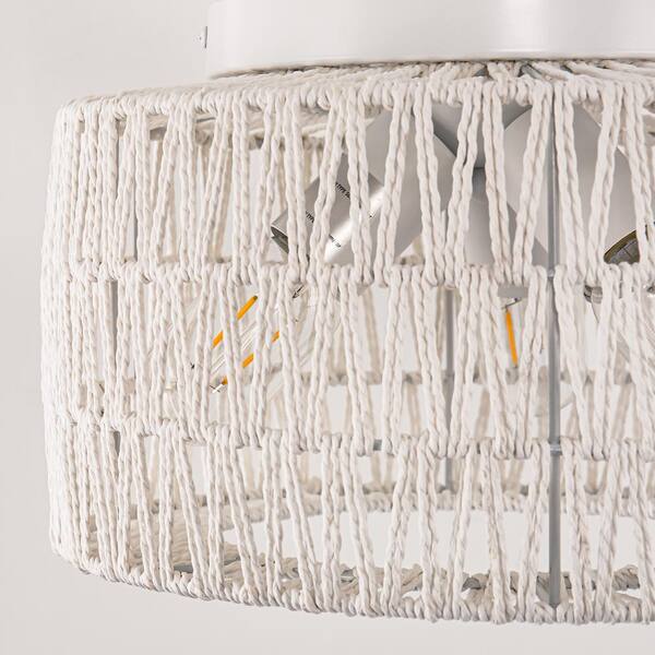 YANSUN 11.8 in. 3-Light White Rattan Semi-Flush Mount Ceiling Light with Hand-Woven Shade for Hallway or Bedroom - image 5
