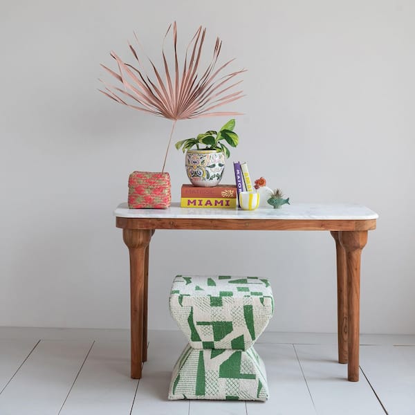 47.5 in. White and Natural Rectangle Wood and Marble Console Table