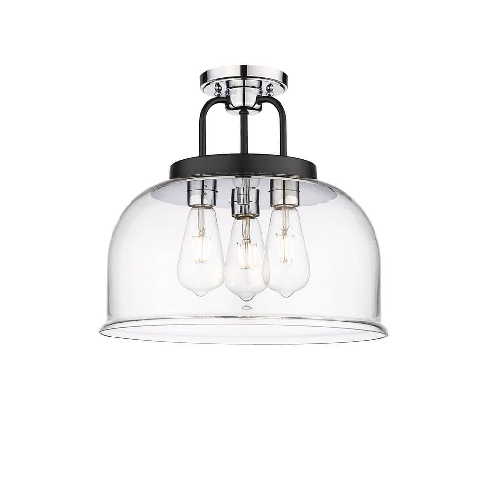 Kahana 15 in. 3-Light Black Polished Chrome Industrial Semi-Flush Mount with Clear Glass Shade price history on PriceWatchPro