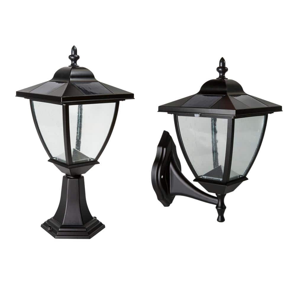 Black Aluminum LED Solar Post and Wall Light