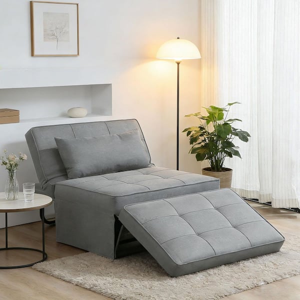 4-in-1 71 in. Light Grey Solid Fabric Twin Size Folding Sofa Bed Multi-Function Ottoman Bed
