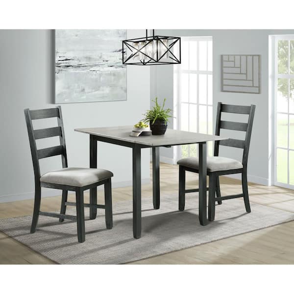 Picket House Furnishings Tuttle 3-Piece Drop Leaf Dining Set in Gray Table and 2-Chairs